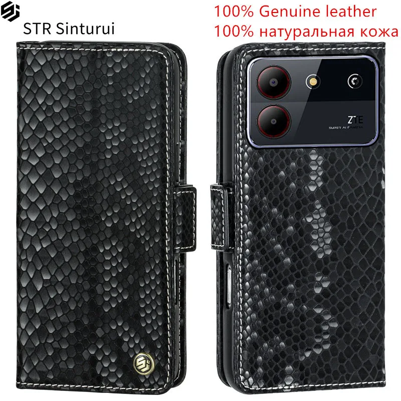 

STR 100% Genuine relief pattern leather card Slot Wallet Cover For ZTE Blade A54 A53 Plus A52 A51 A31 Lite shockproof phone Case