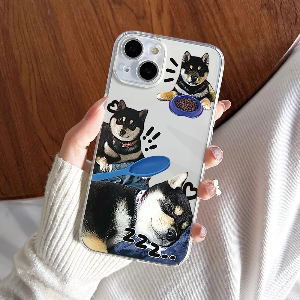 Cute Black Shiba Inu Akita Lovely Cool Phone Case For iPhone 11 13 16 15 14 12 Pro Max Plus Clear Transparent Soft Shell