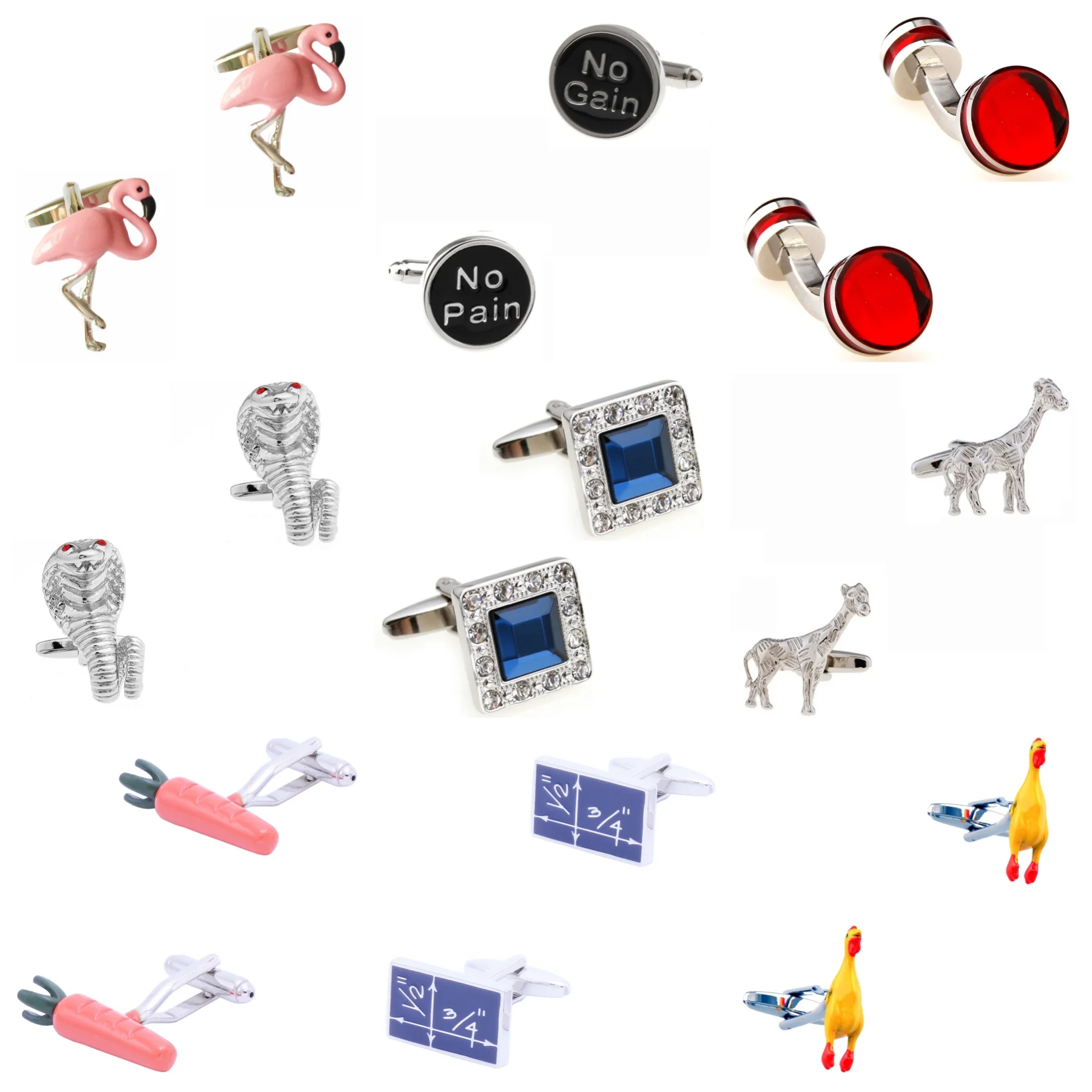 20 Designs Fashion Animal Cufflinks Men's Stone Cuff Links Enamel (2 Pairs / Lot)