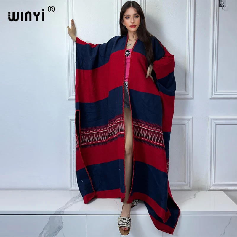 WINYI African Blogger Winter cardigan woman maxi party dress Female abaya Autumn outfits for women coat Open Front Loose Kimono