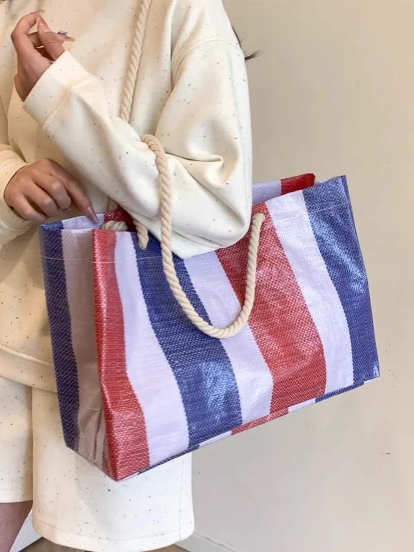 

Summer Large Capaci Woven Tote Bag Women's oulder Handbag Beach Vaion op Bag n Sle Soft Acrylic Material