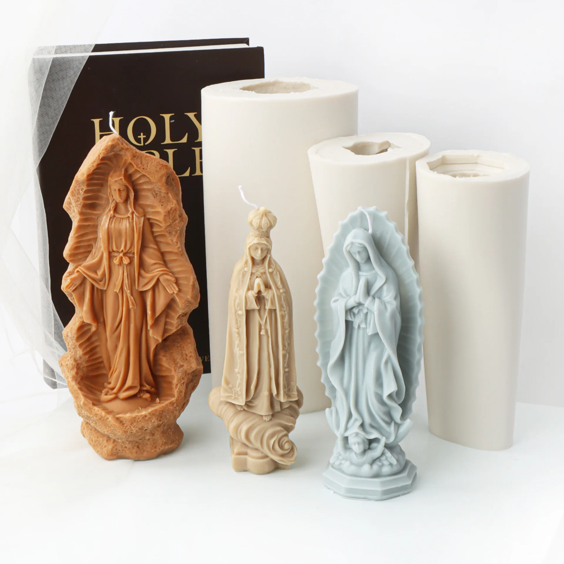 

Virgin Fatima Maria Stone Statue Candle Silicone Mold Gypsum form Carving Art Aromatherapy Plaster Home Decoration Mold Gift