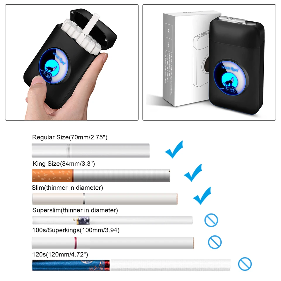 Cigarette Case With Lighter 19pcs Capacity Cigarettes Box Tobacco Holder  USB Rechargeable LED Display Coil Lighter Smoking Tools