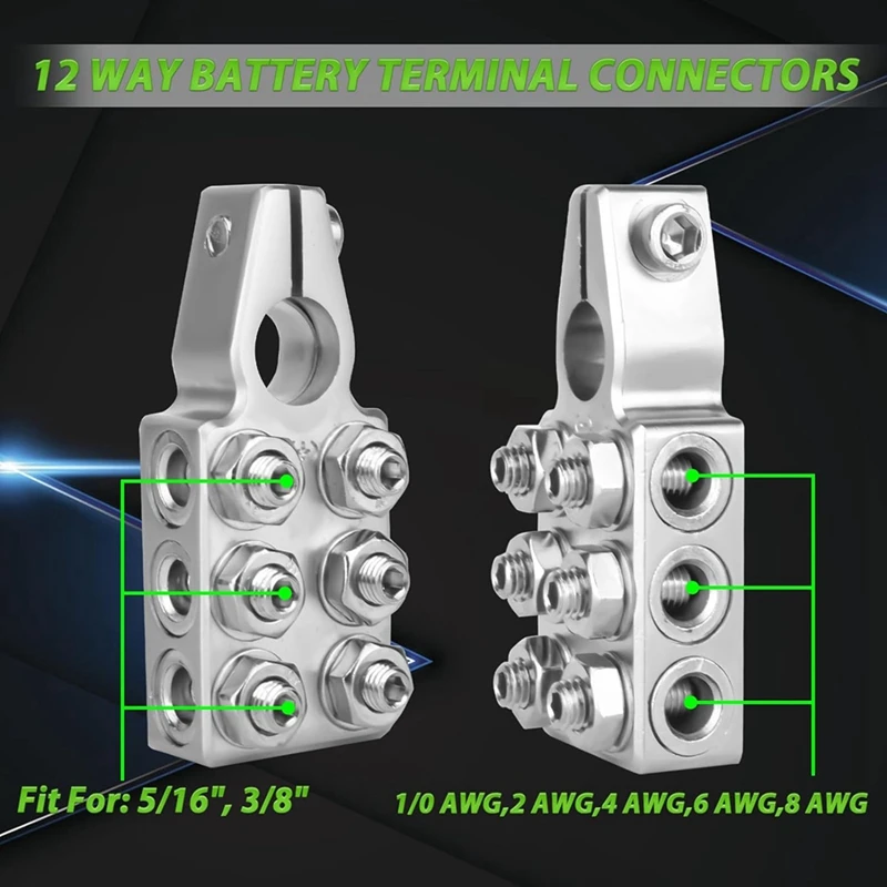 Battery Terminal Connectors, 12 Way Battery Terminals, 1/0AWG,2/4/6/8AWG Battery Connectors , For Car/Trucks/Rvs