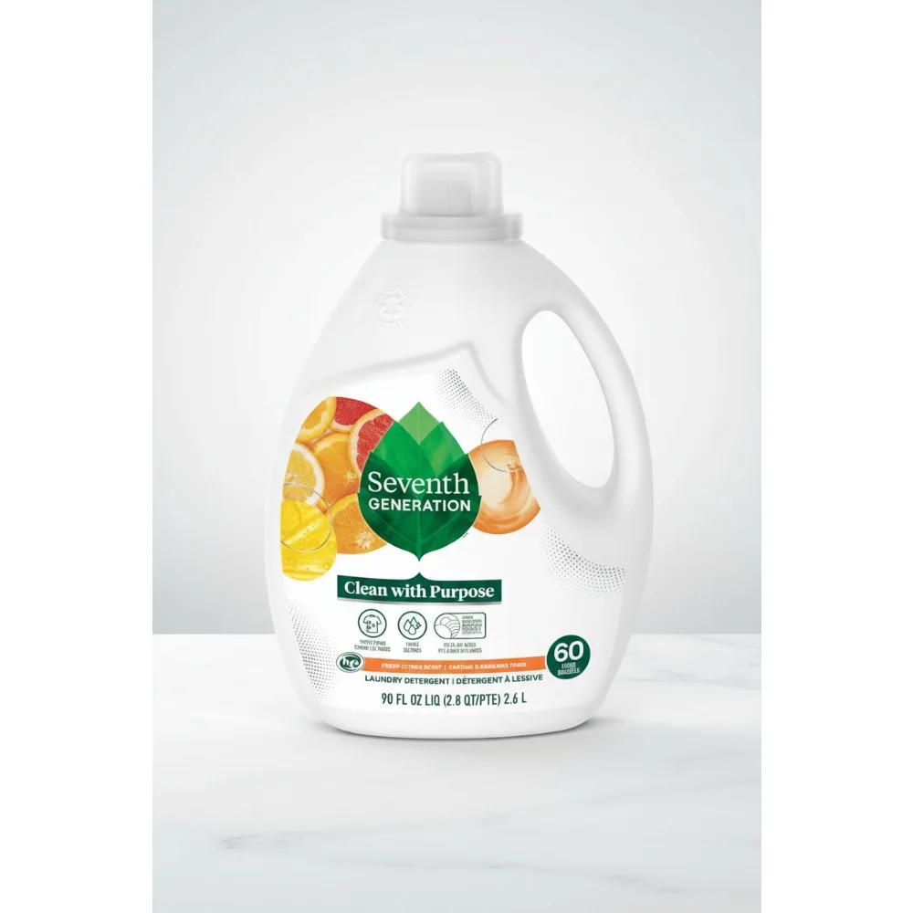 

Fresh Citrus Scent Liquid Laundry Detergent, 60 Loads, Dye-Free, 90 fl oz Pack of 4 | Eco-Friendly & Hypoallergenic for Families