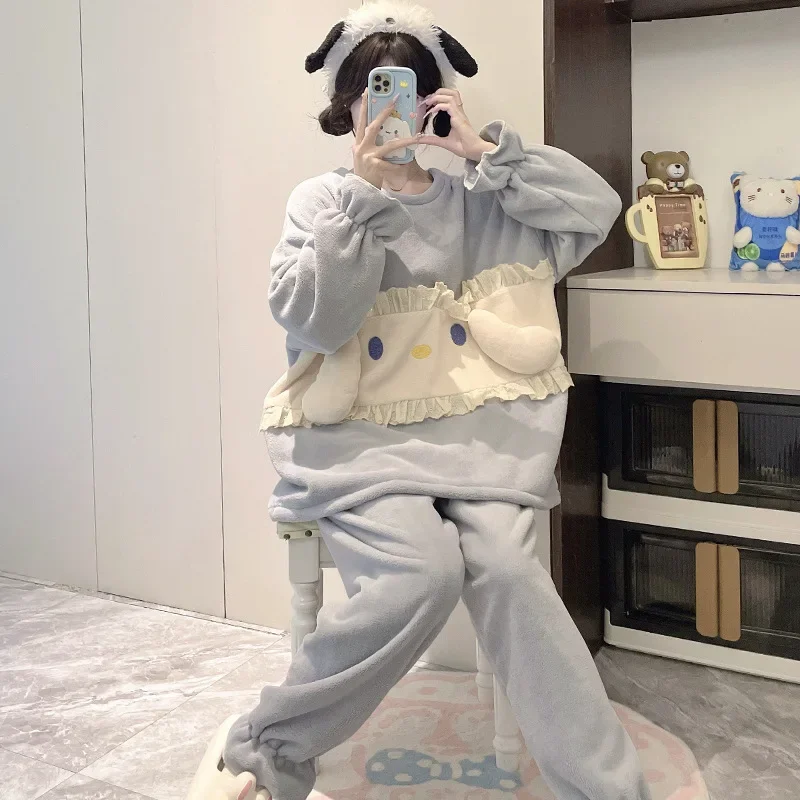 Sanrio pajamas winter warm jade cinnamon dog two-piece set cartoon Sanrio pajamas pants set women's jade cinnamon dog pajamas