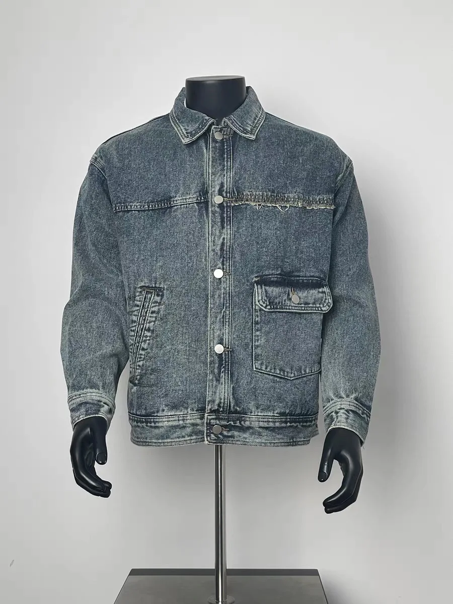 

Американская лоскутная рабочая одежда в стиле ретро, джинсовая куртка для мужчин и женщин, осень-зима, повседневная куртка свободного покроя с тяжелой талией