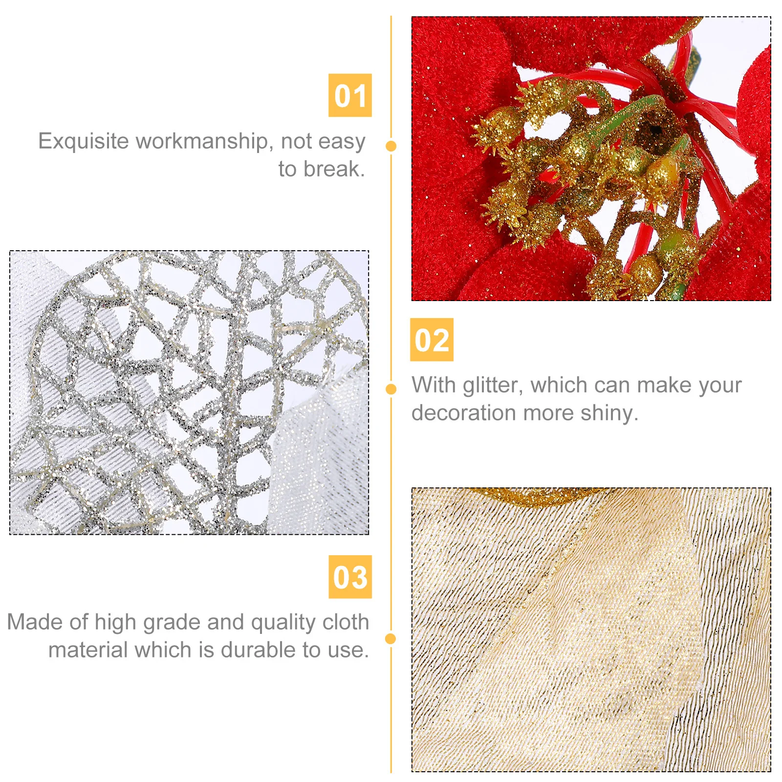 

15Pcs Xmas Fake Flower Glitter Artificial Blooms for Christmas Tree Table Decor Festive Party Decoration Glitter Fake Flower