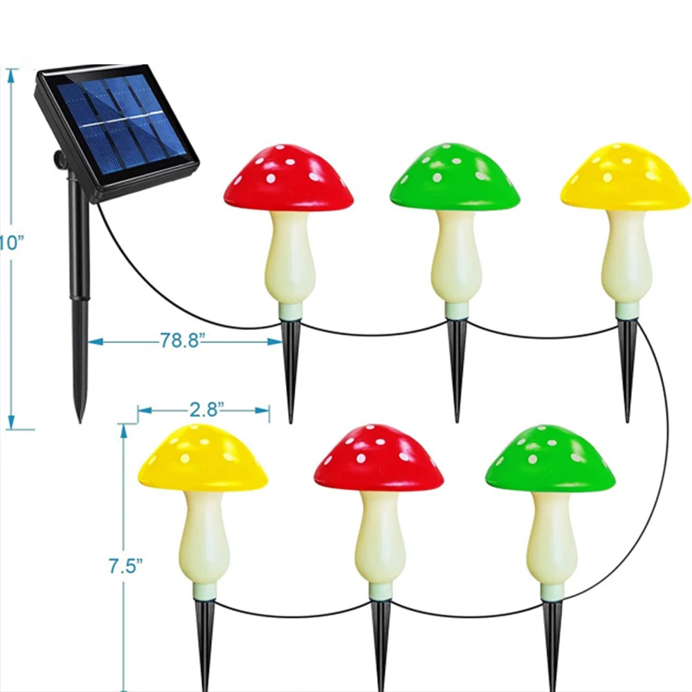 Solar Mushroom String Lights Outdoor Waterproof LED Smart Light Garden Lawn Lamp Patio Yard Christmas Landscape Decor 6 heads