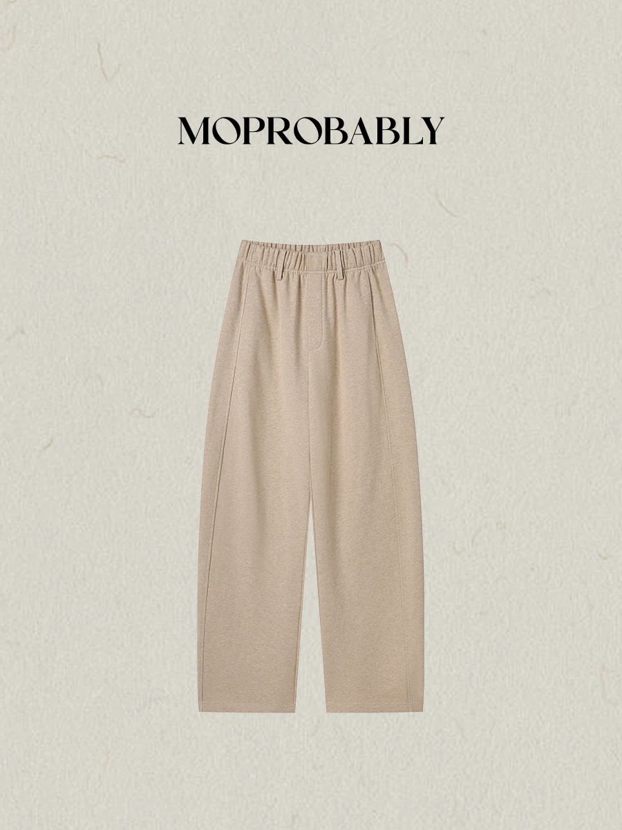 

Simple Ele Women's Cotton Straight Leg Casual Pants Elastic Waist Long Trousers Autumn Faion Comfortable Loose Fit