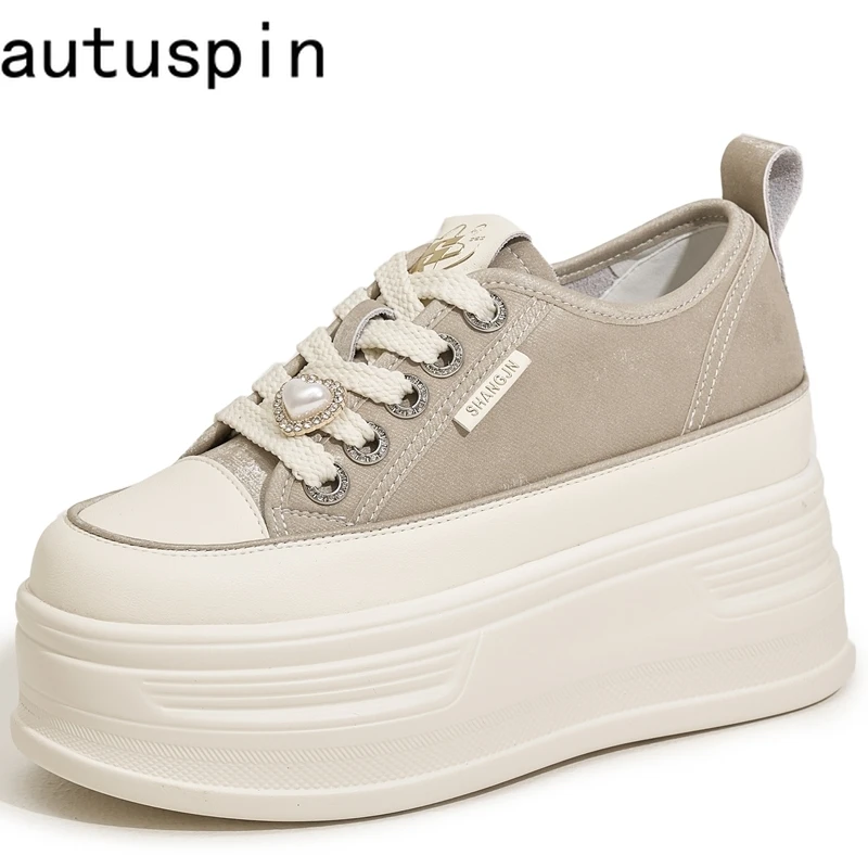 

Autuspin 6.5cm Thick Bottom Women Skateboard Shoes Fashion Round Toe Genuine Leather High Platforms Vulcanized Shoes Sneakers