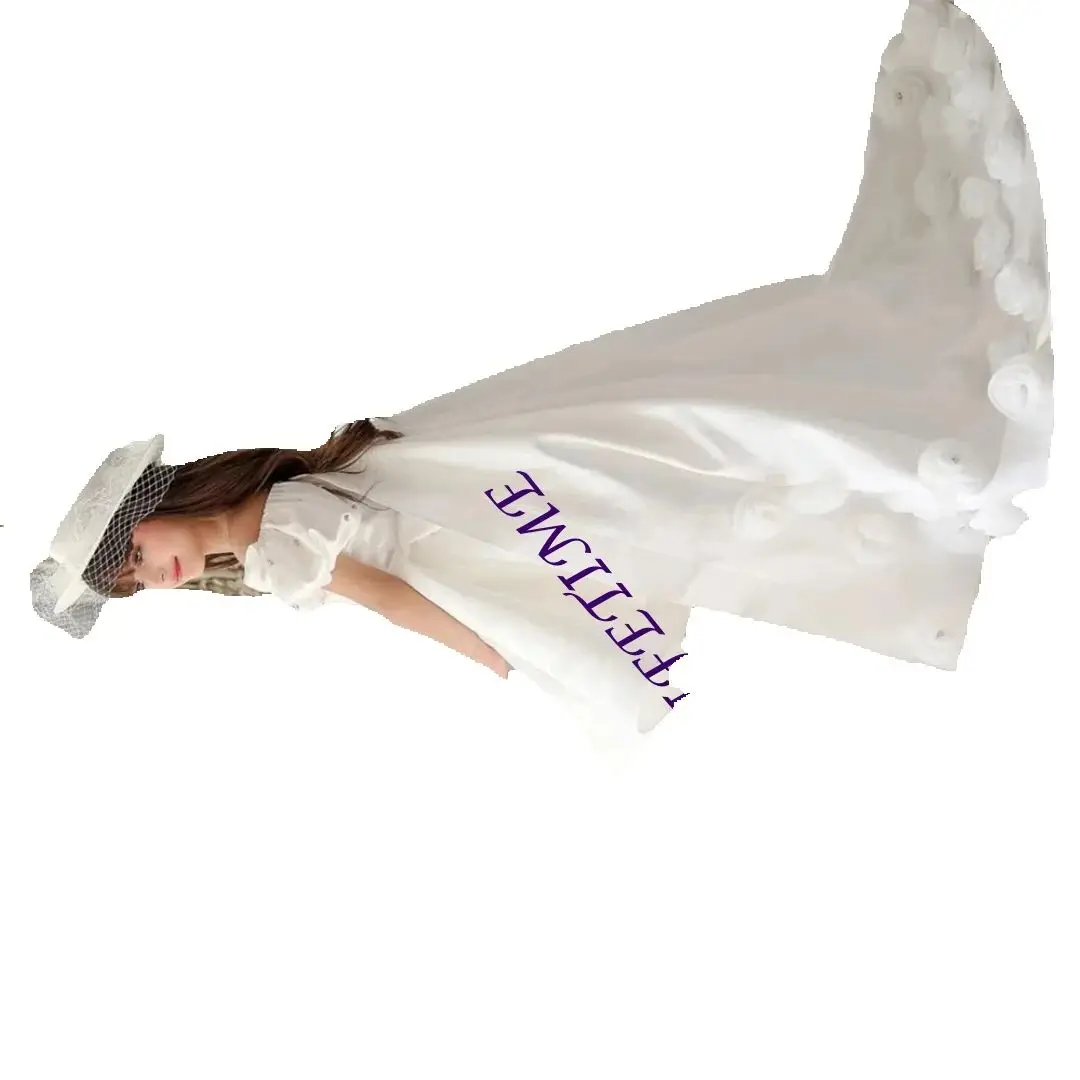 Abito da sposa a fiori senza spalline con spalle scoperte Abito da ragazza di fiori al ginocchio Sweep Train Abito formale da prima comunione personalizzato 2025