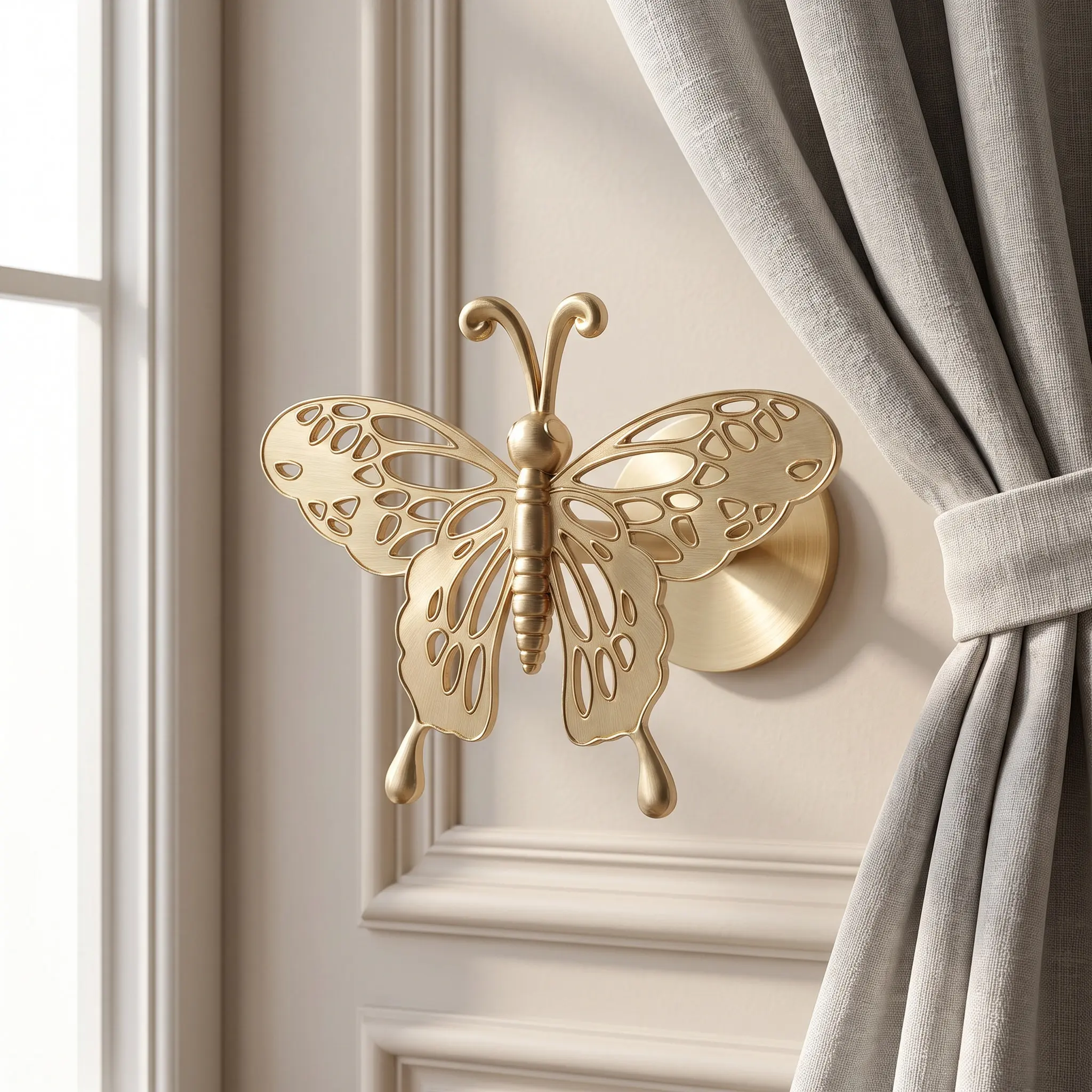 Butterfly Curtain Holdbacks Brass Brushed Gold Wall Mount Drapery Tieback Hooks for Curtains Drapes Shower Window Accent