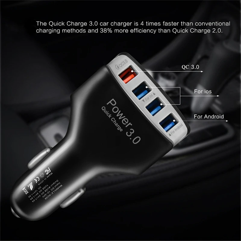 4 Ports USB Car Charger Fast Charging Quick Charge 3.0 USB Car Charger Adapter For iPhone 15 14 X Xiaomi Samsung Mobile Chargers