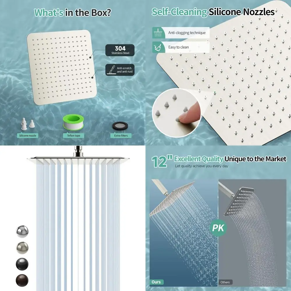 

12 Eco-Friendly Ultra-Thin Rain Shower Head in Brushed Nickel Finish