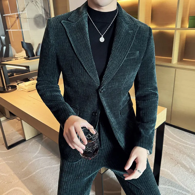 

Green Men Suits 2 Pieces Man Set Mens Suit With Pants Slim Fit Single Breasted Tuxedo Suits For Wedding Costume Jaquetas Male