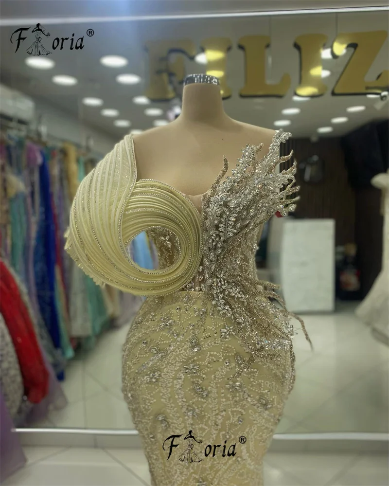 Vestidos de noite de cristal frisado para mulheres, Laço 3D, Vestido de casamento sereia, Dubai Luxury Appliques