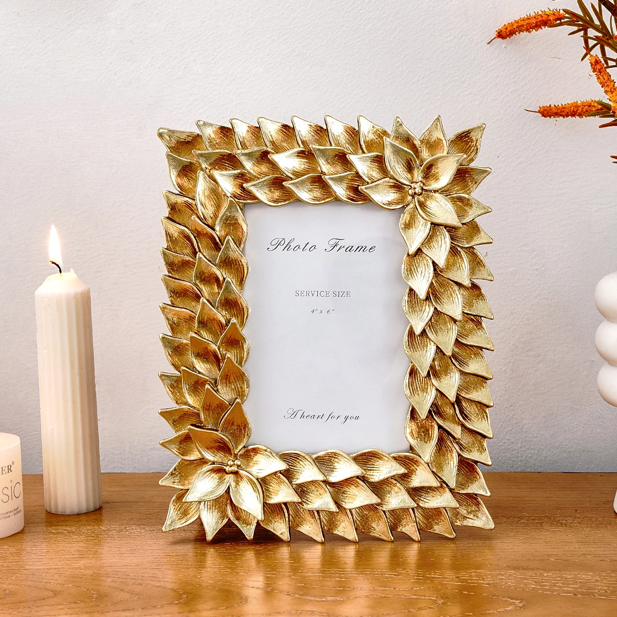 1PC, European Retro Style Golden Orchid Lace Photo Frame, Antique Resin Material Photo Decorative Frame