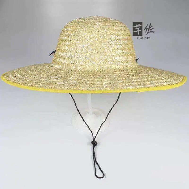 Summer Sun Protection Straw Hat Large Brim Wheat Straw Construction Site Fishing Pet Friendly Breathable Unisex round Top Cap