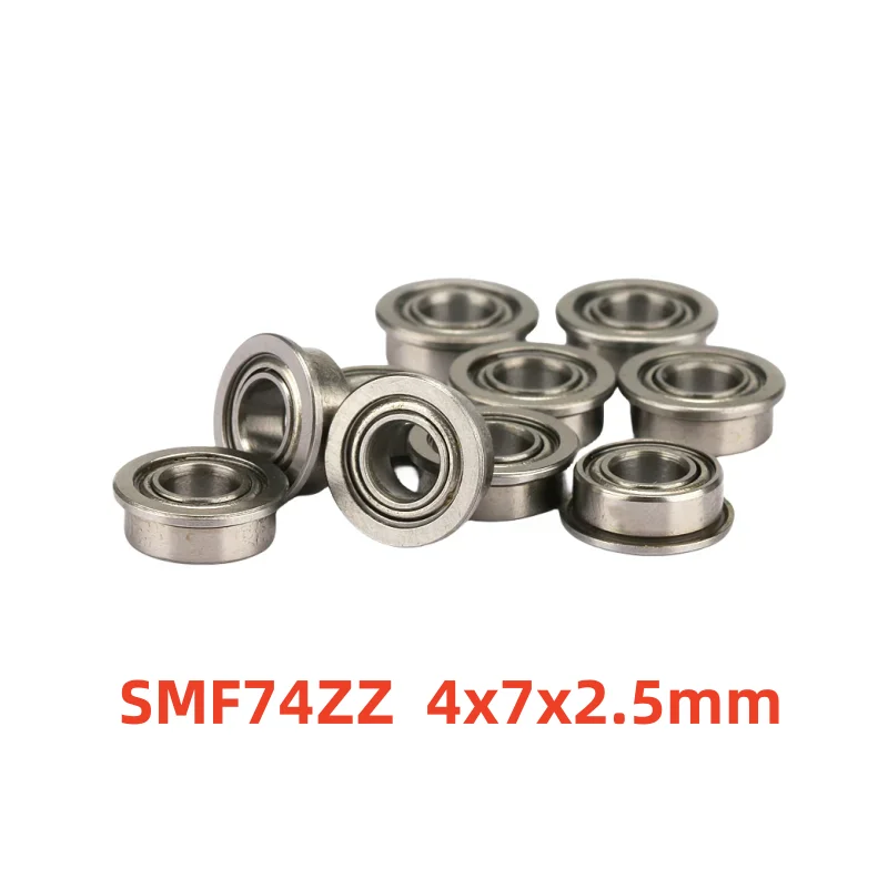 50pcs stainless steel flanged bearing SMF74ZZ 4x7x2.5mm miniature flange deep groove ball bearings SMF74 -2Z 4*7*2.5 mm ABEC-5