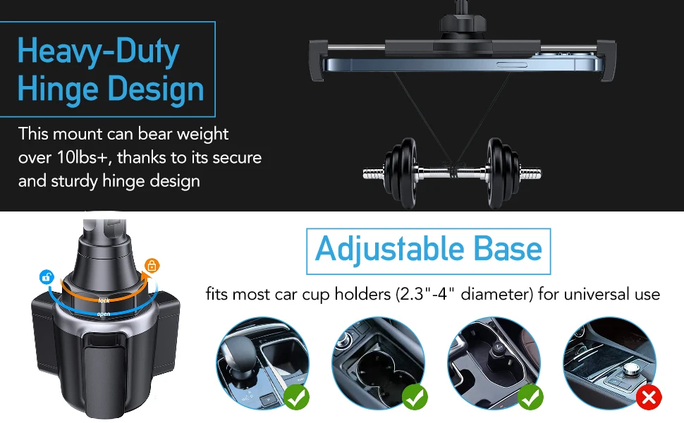 Für 4-13 Zoll große Handys und Tablets, Auto-Getränkehalter-Tablet-Handyhalterung mit robuster Getränkehalter-Basis, verstellbare Halterung für Auto/LKW – Detail 2