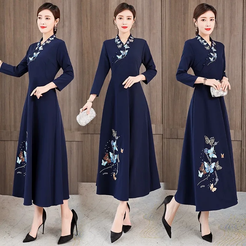 

Женское винтажное платье Aodai Vetnam Cheongsam, элегантное свадебное вечернее платье с цветочной вышивкой