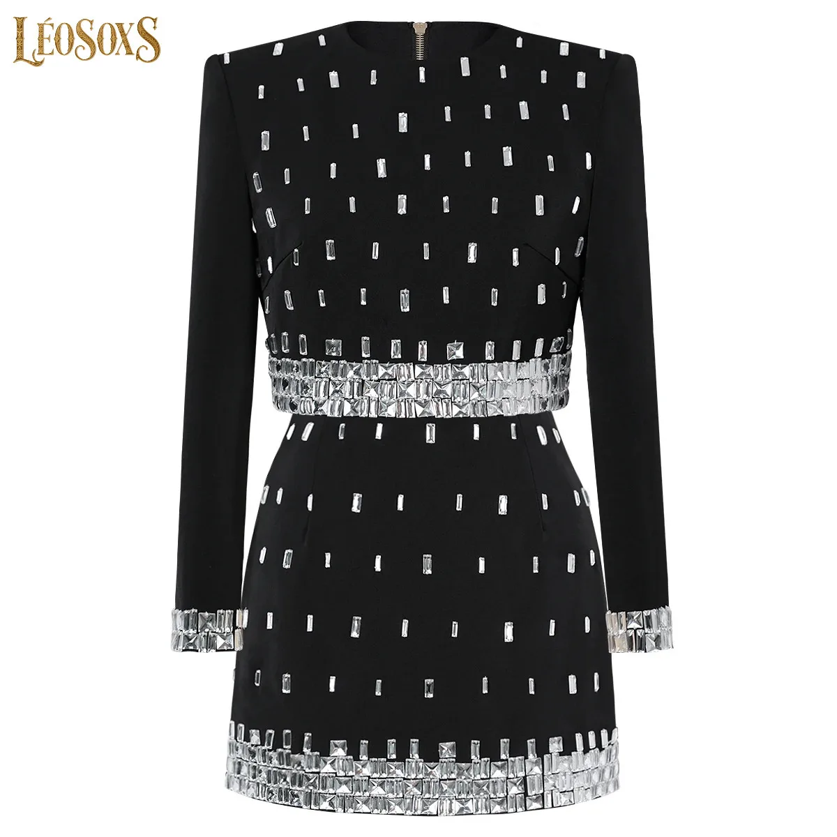 High Quality Spring And Autumn New Fashion Women's Fashion Handmade Nail Bead Commuter TopHip Wrapping Half Skirt Set