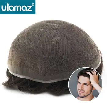 Pełna koronkowa peruka dla mężczyzn 120% gęstość szwajcarska koronka tupecik męski kapilarna proteza włosów męskich europejski system włosów jednostka darmowa wysyłka