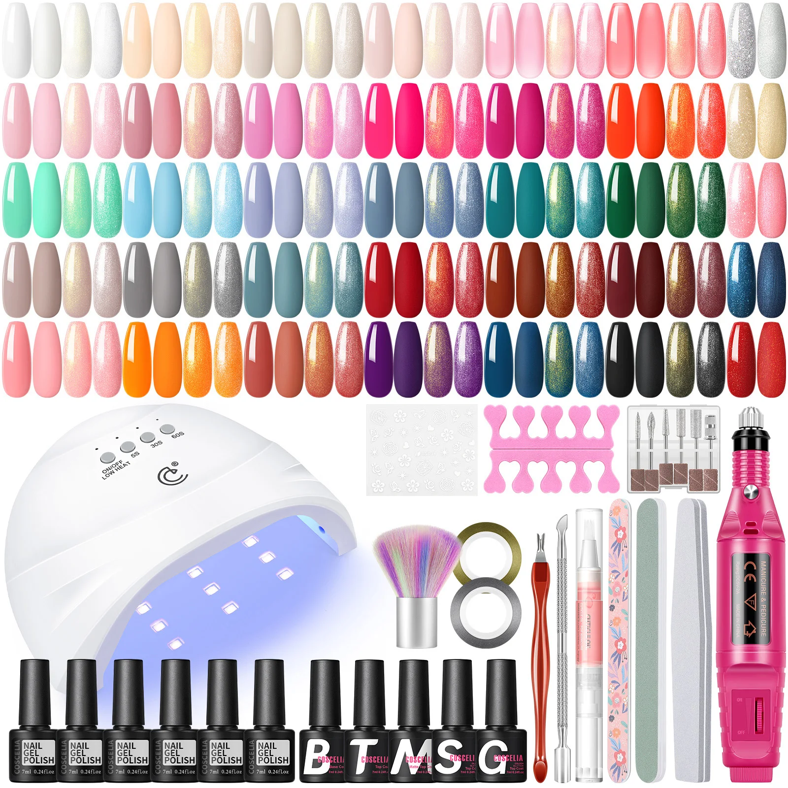 Coscelia Gel Polish Set with 35PCS Nail Gel Polish Nail Lamp Nail Drill Machine Base Top Coat Nail Buffer Nail Art Tools