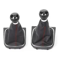 5 / 6 Speed Gear Shift Knob Lever and Boot Gaiter Black Leather Set for VW Golf 6 MK6 Jetta V VI 2005 2006 2007-2014