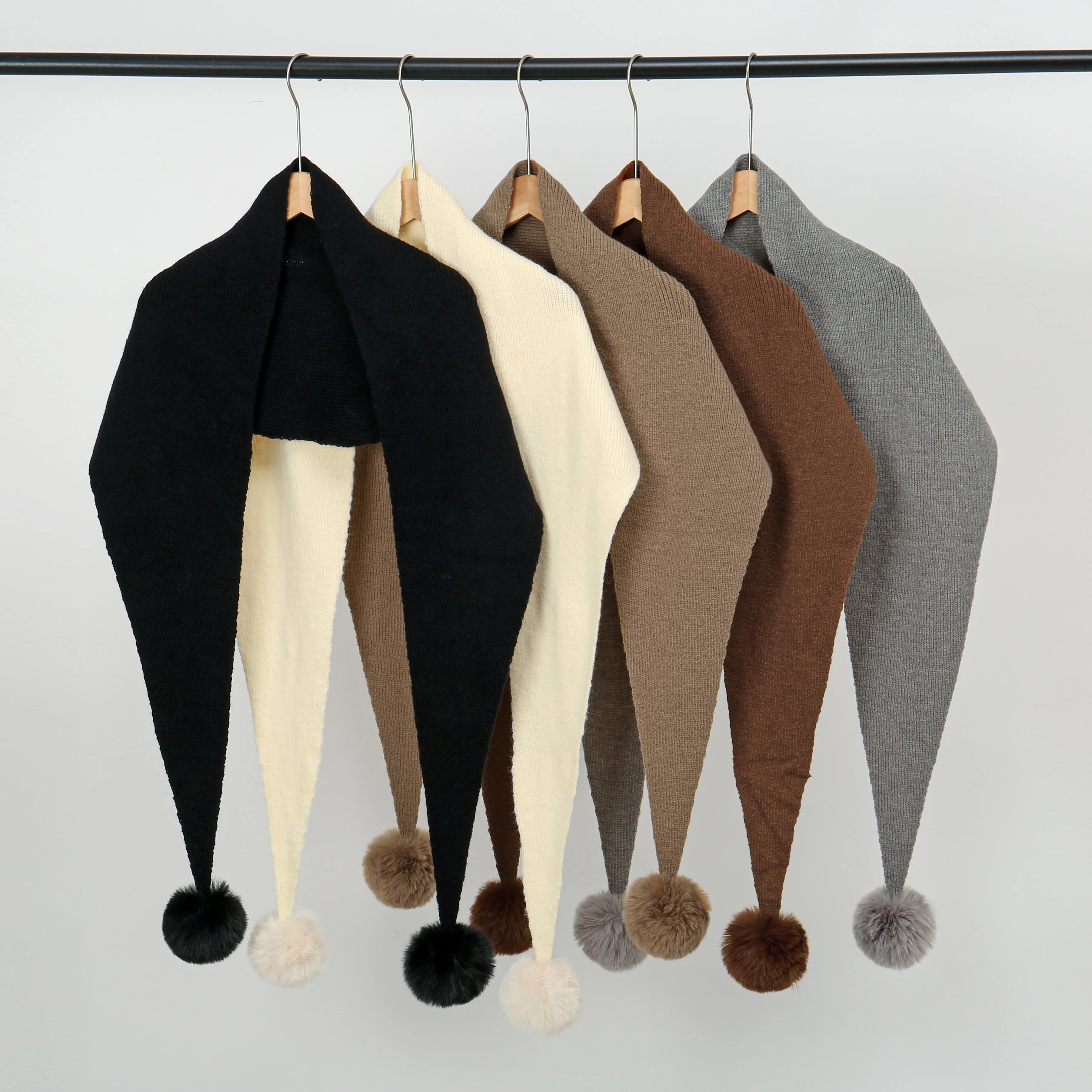 النساء الخريف والشتاء الصوف وشاح محبوك تنوعا ودافئة حماية الرقبة شال رقيق Pompom الأوشحة الخمار 86*36 سنتيمتر #5