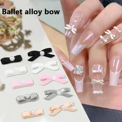 10pcs Alloy Ballet Bow Nail Art Decorations French Pink Black White Bow Tie Nail Charms Rhinestone DIY Press On Nails Accessorie