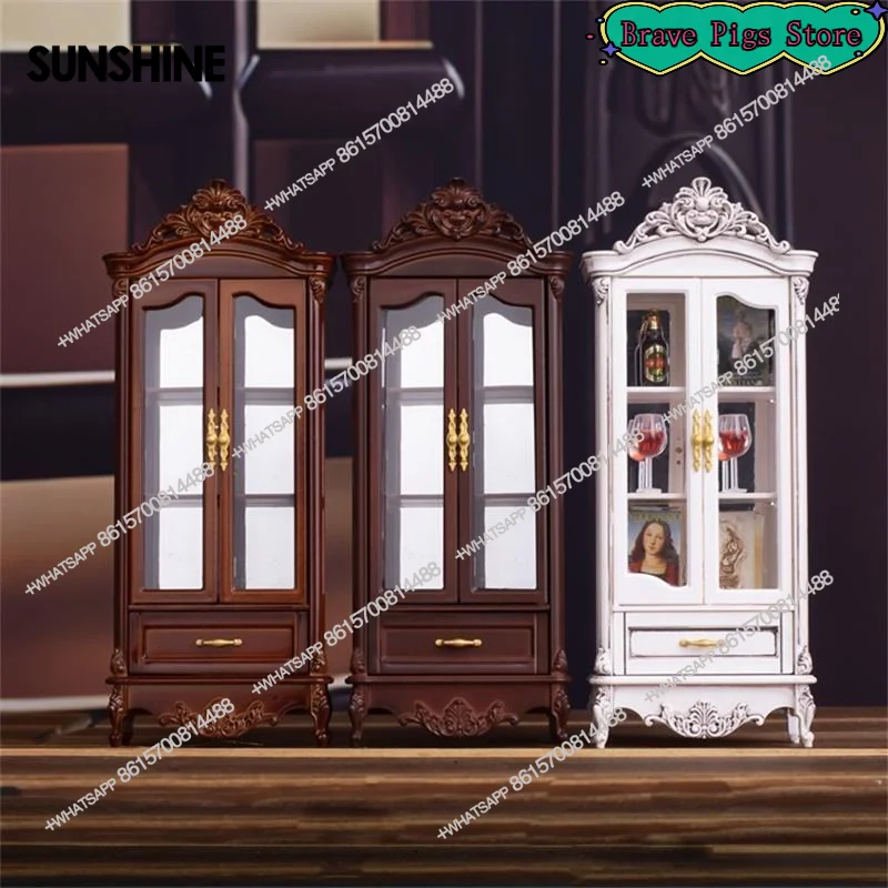 Vintage Simulation Storage Cabinet Display Cupboard Model Home Living Room Wine Cabinet Furniture Decor Toy