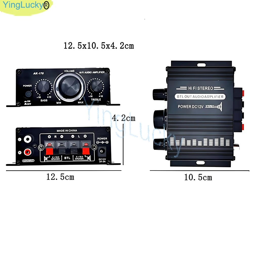 AK170 Mini Arcade Audio Amplifier 20W+20W Stereo with 4” Speakers 6