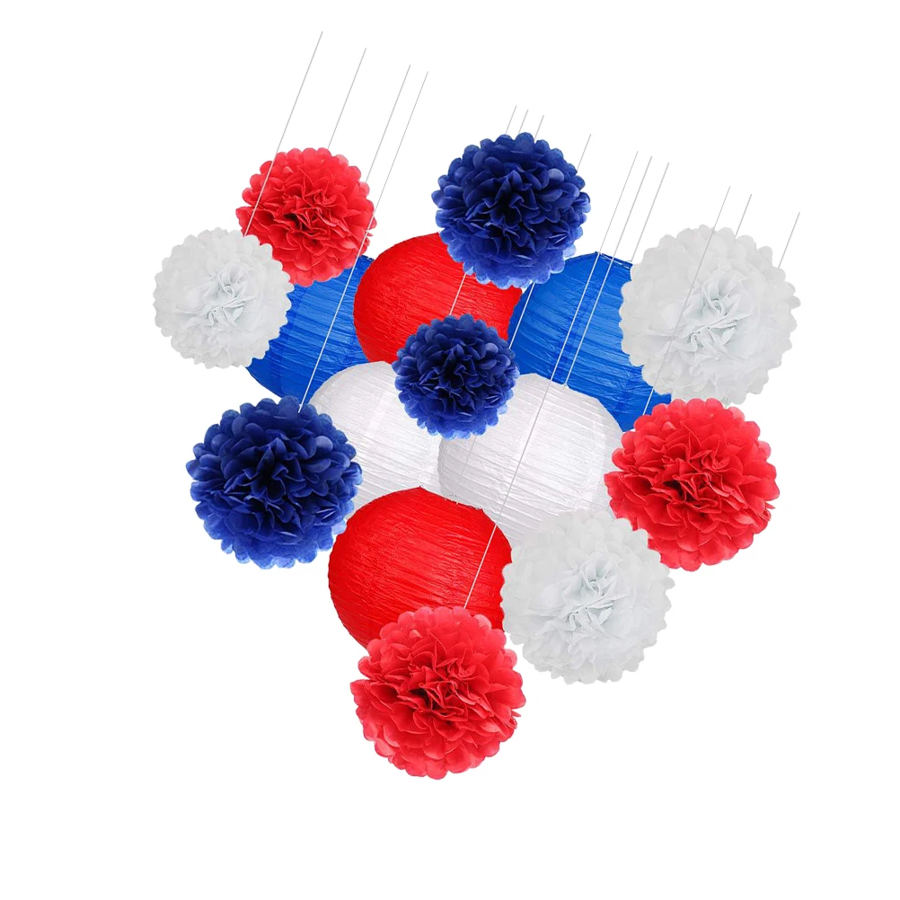 

15pcs Red Blue White Paper Lanterns Party Decorations Independence Day Supplies Flower Ball Set Festival Decoration DIY