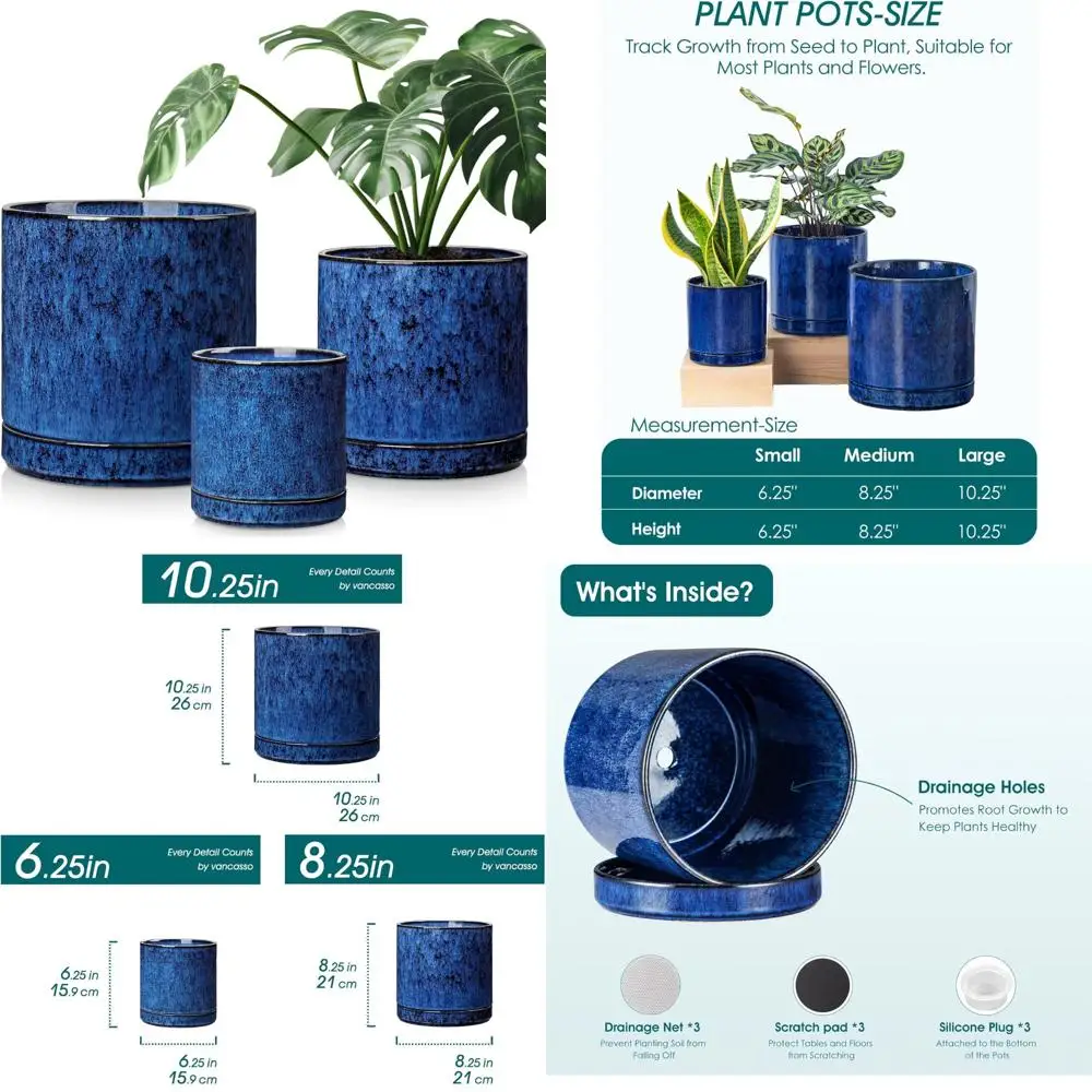

Керамические горшки vancasso, горшки для комнатных растений, керамические горшки для растений 6,25+8,25+10,25 дюйма, цветочные горшки с дренажем