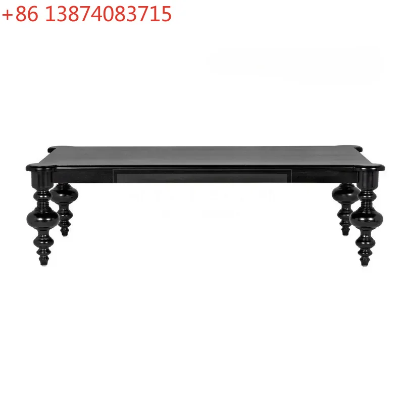 American-Style Solid Wood Retro Domestic Black Coffee Table Ivory White Small Apartment Coffee Table Tea Table