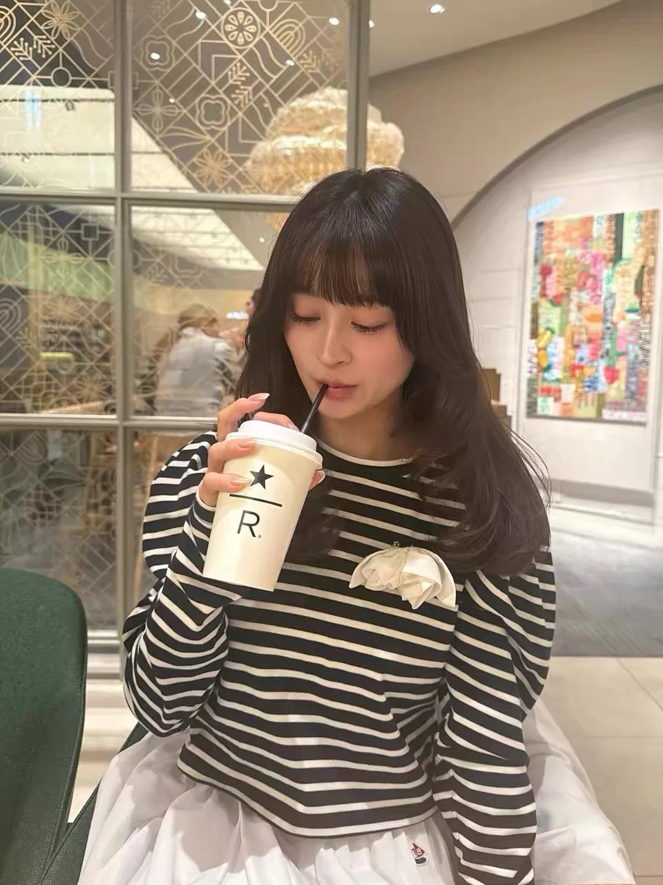 Japanese Style Crew Neck Fashion Striped Tee Bubble Sleeve Top Spring Autumn Long Sleeved T-shirts Women's Casual T Shirt