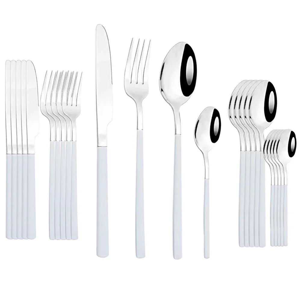 

24Pcs Dinnerware Set Stainless Steel Cutlery Set Silver Knife Fork Spoon Dinner Flatware Set Kitchen Silverware Tableware Set