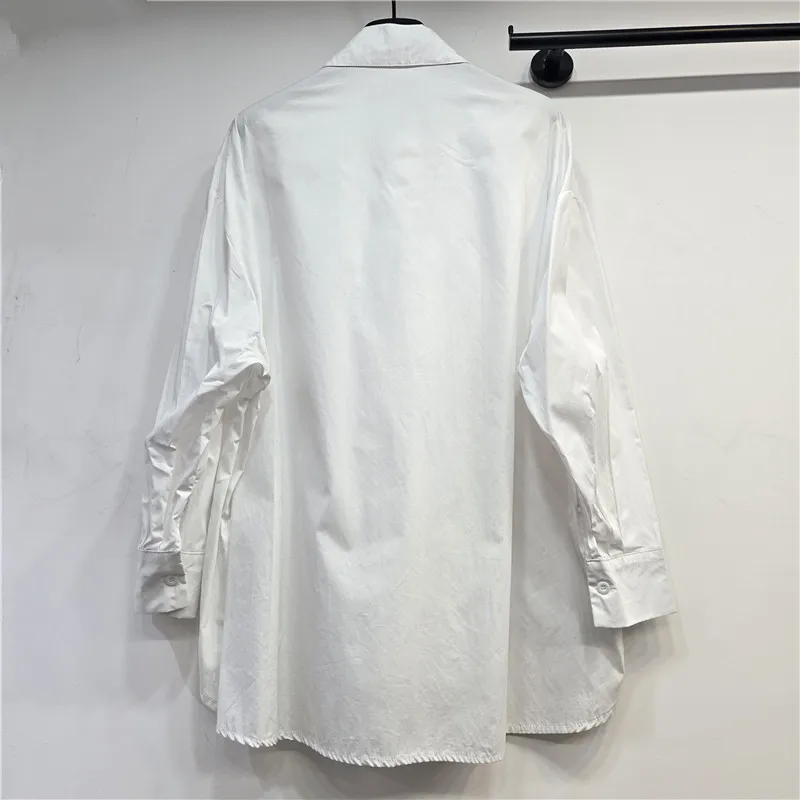 WTHT Nowa Modna Damska Koszula z Kwiatową Ozdobą na Guziki, Luźny Krój, Wiosna 2026, Modna Bluzka z Kołnierzykiem i Długimi Rękawami, Model Damski 1LS2794