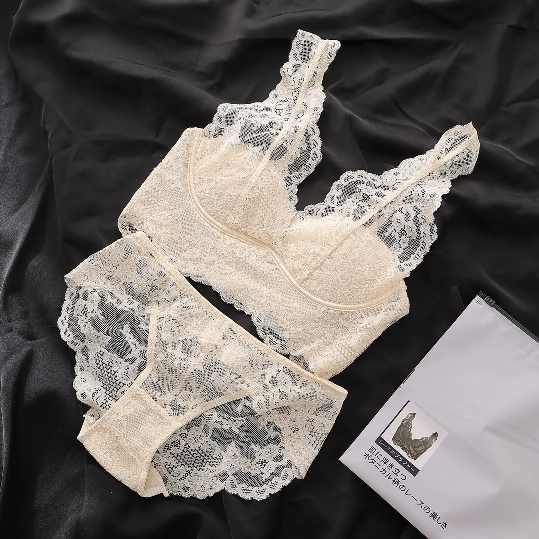 Sexy ladies underwear thin section lingerie breifs sets comfortable back bra small breasts not empty cup lace bra set