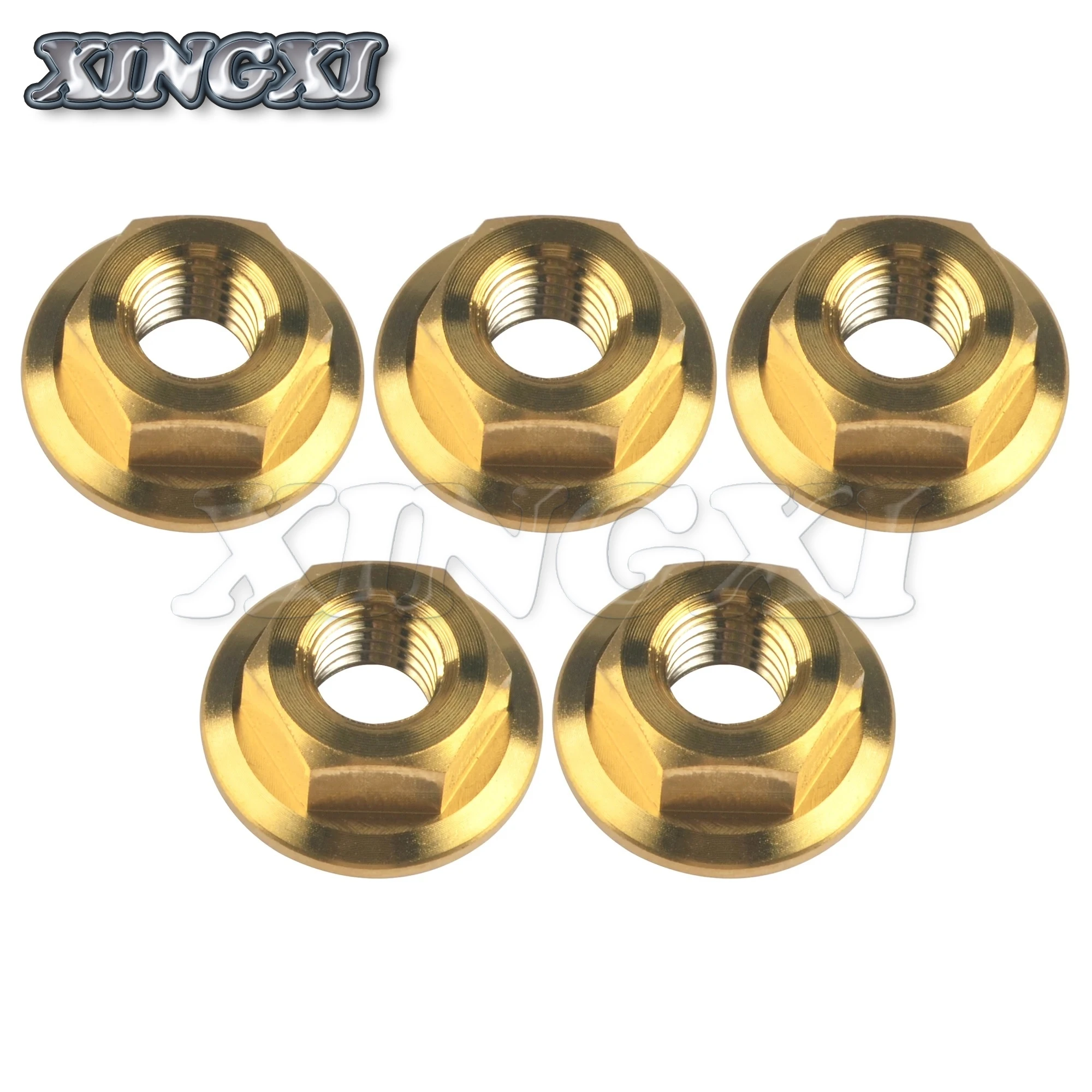 Xingxi 5Pcs Titanium Nuts Ti M5 M6 M8 M10 M12 M14 M16 Flange Nut Screws Bolts for Motorcycle Bicycle Bike