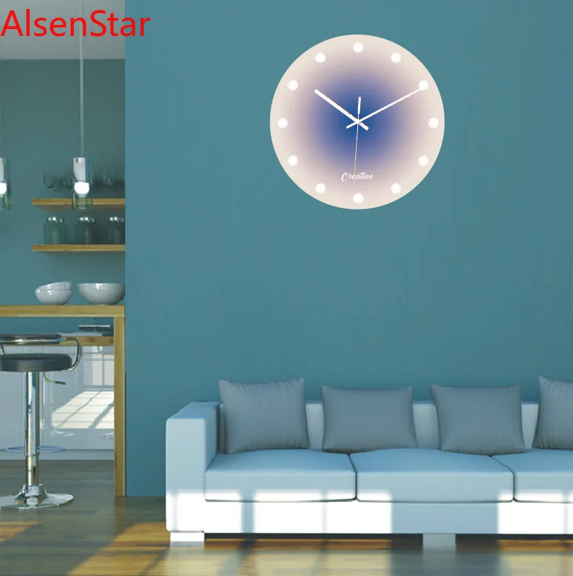 

Creative Gradient Blue Glass Wall Clock Simple Gradient Art Clock Home Decoration Wall Hanging Watch Clock For Coffee Bar