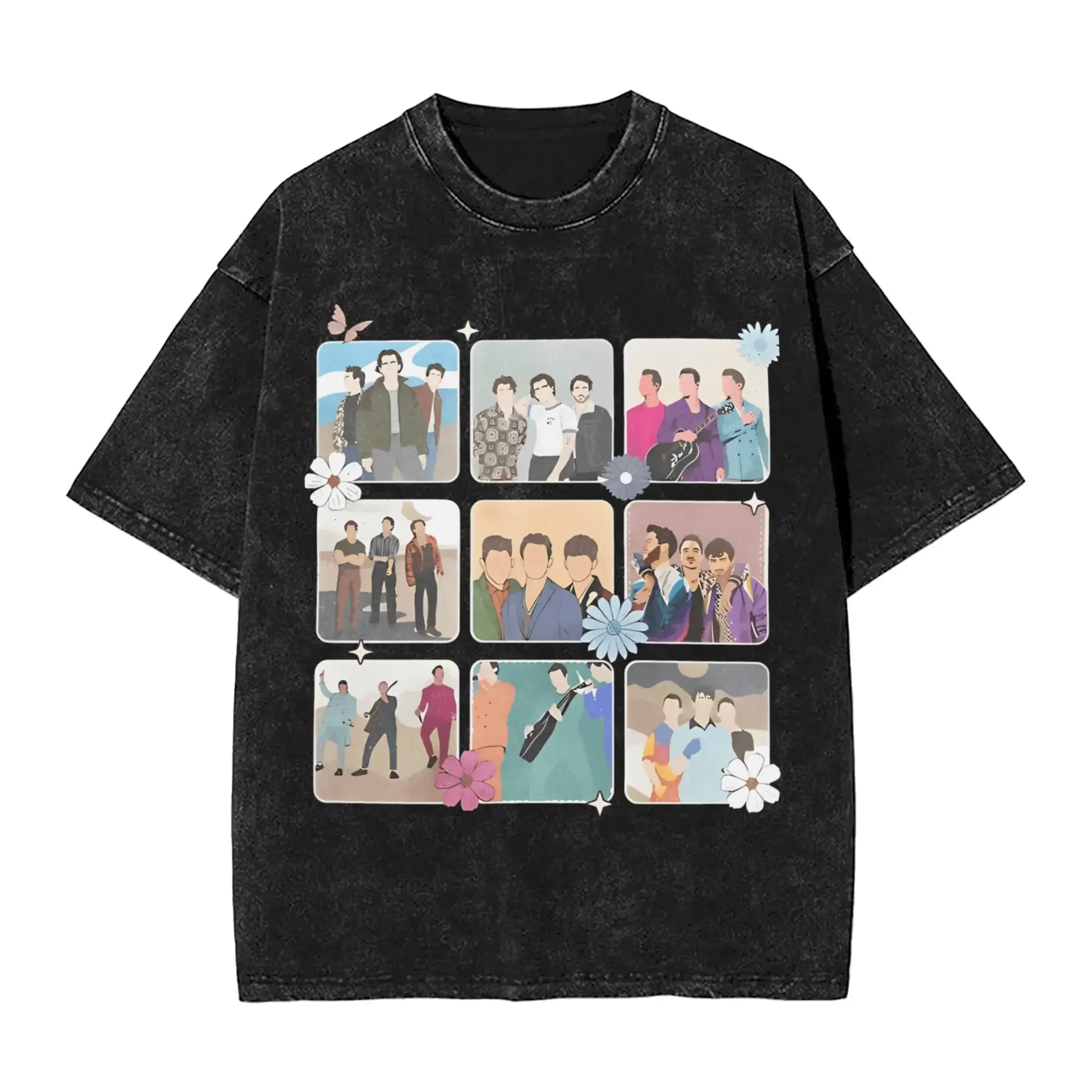 روك باند الرجال الرجعية المرأة عادية طاقم الرقبة موضة ملابس فضفاضة جوناس براذرز غسلها قصيرة الأكمام 100% القطن تي شيرت #3