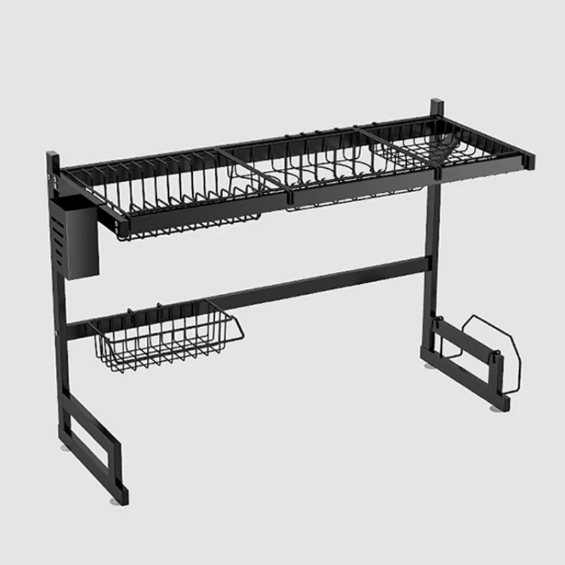 Popular Home Storage & Organization 2 Tier Black 201 Stainless Steel Durable House Dish Storage Rack Over The Sink