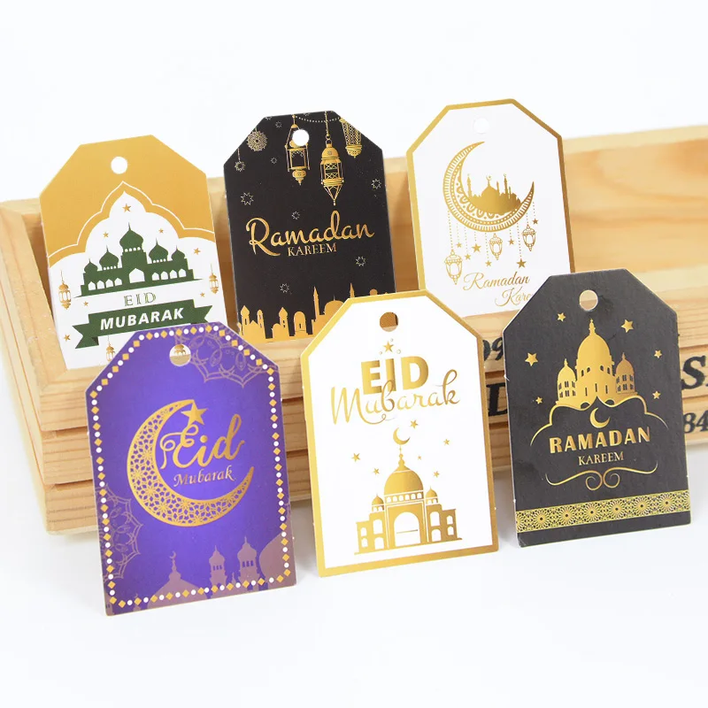 48Pcs Eid Mubarak Paper Label Gift Tag Ramadan Islam Muslim Festival Party Decoration Gift Bag Boxes Hang Decor Eid Al Adha