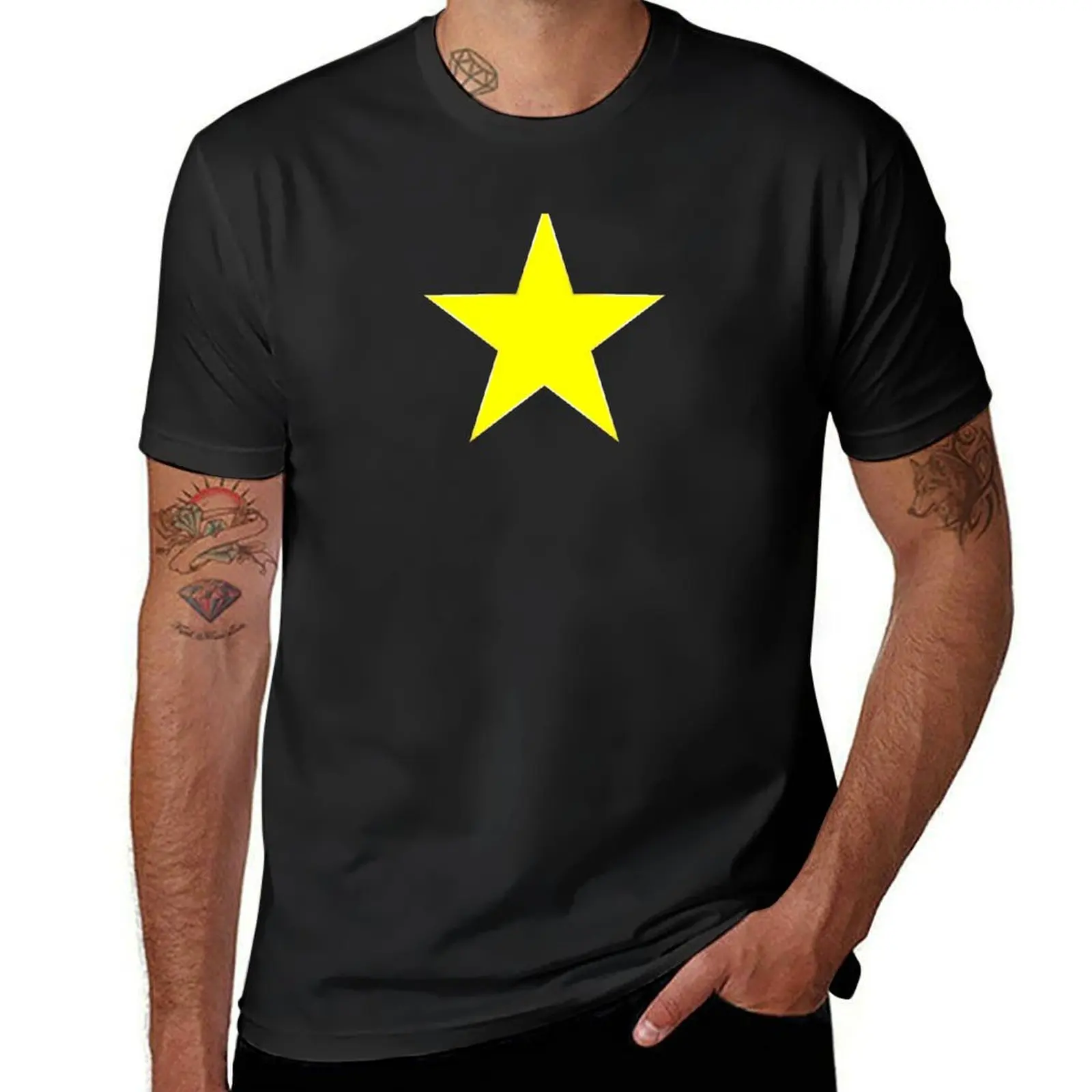 Yellow Star T-Shirt cute tops Short sleeve tee anime mens white t shirts