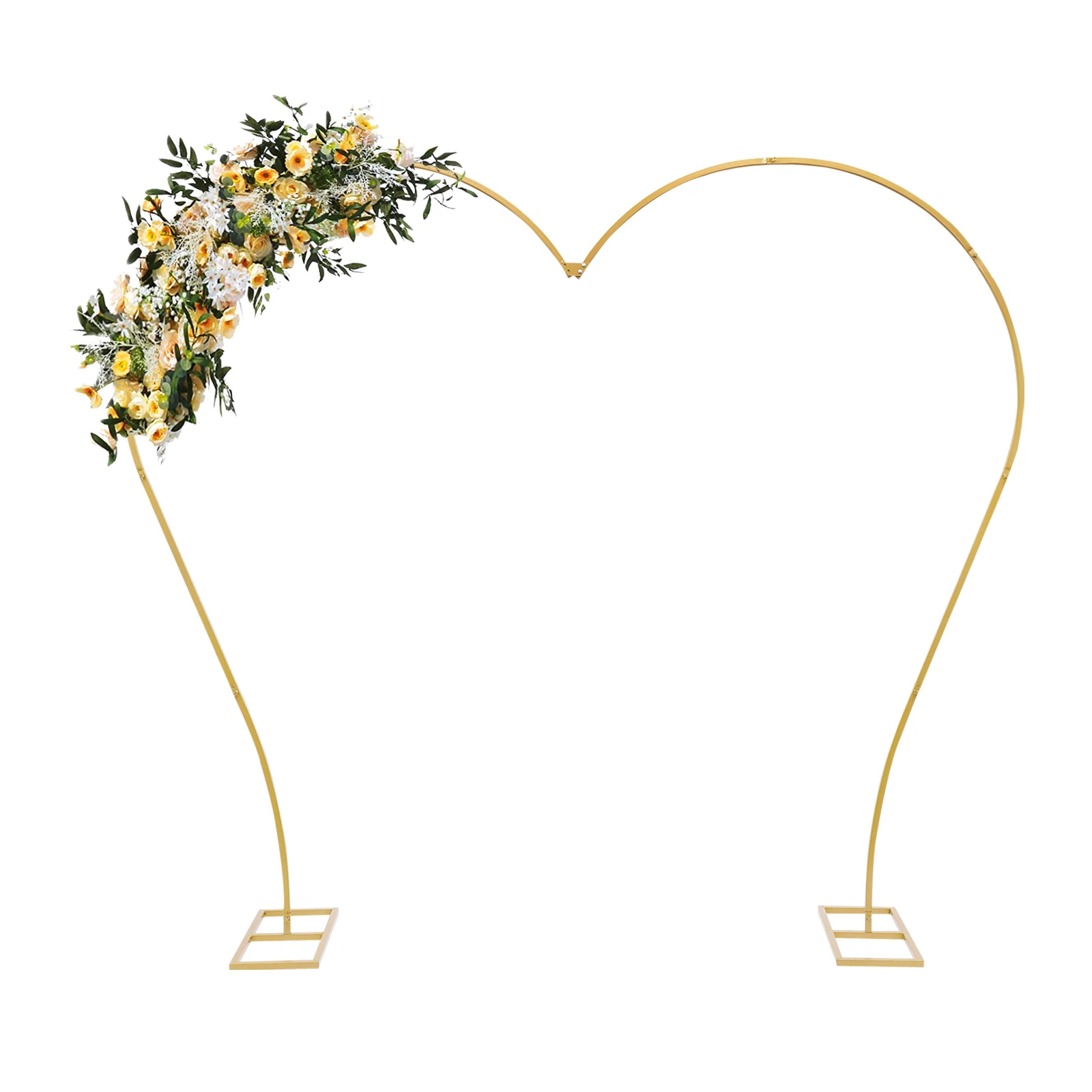 Metal casamento Arch Frame, Coração-Shaped Archway Flor Balão Backdrop Stand, Gold Rack