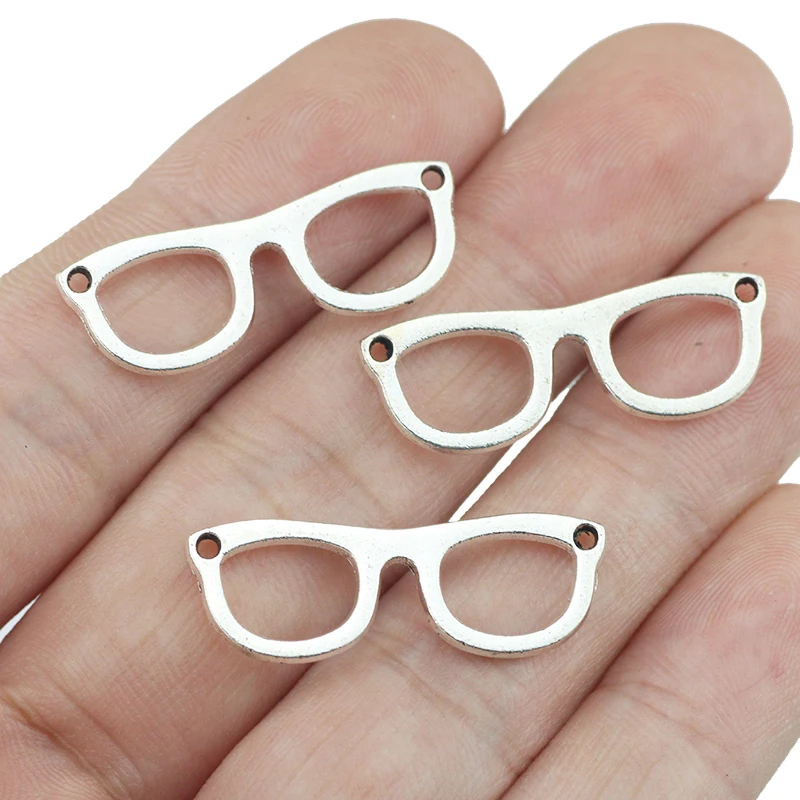 20 Pieces 10x29mm Antique Silver Color Glasses Frame Charms