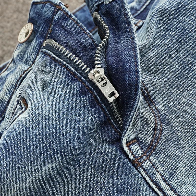 

Y2KFashionable Embroidered Stretch Slimming Wash Water Nostalgic Light Blue Jeans High Street Trendy Hip Hop Brand Pants